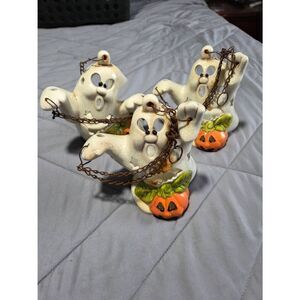 Vintage Ceramic Ghost Halloween Hangable Candle Holders Set of 3